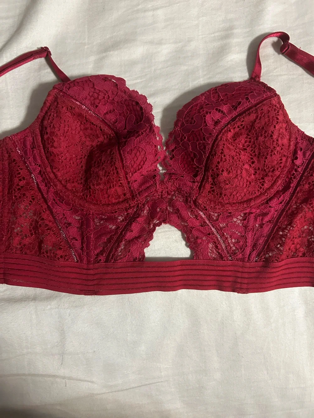 Victoria's Secret Burgundy Lace Longline Keyhole Bra Size 32B